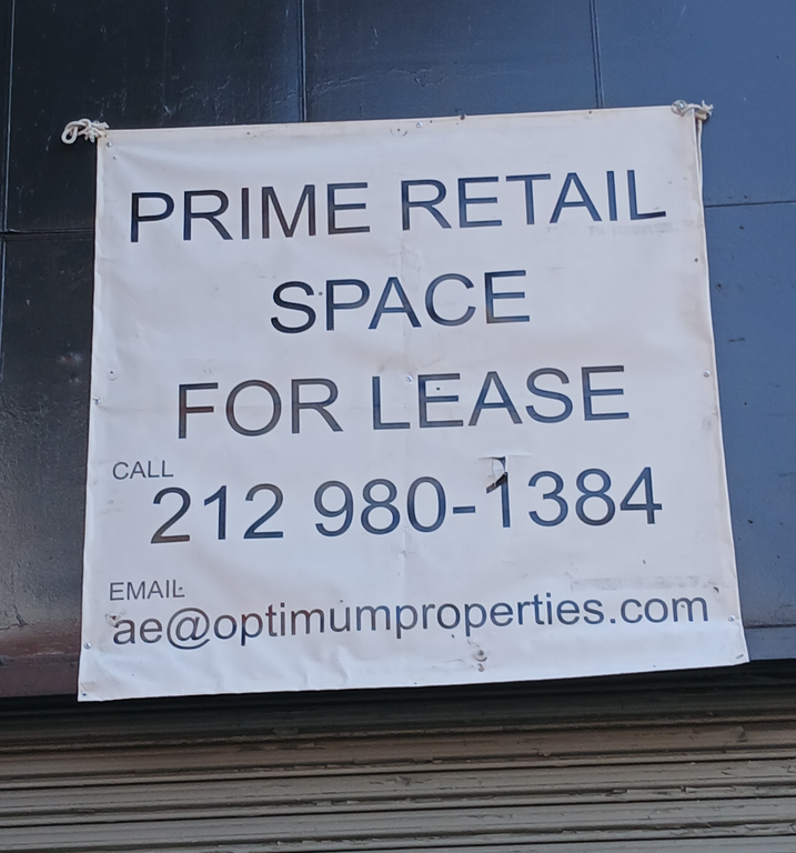Prime Retail Space for Lease – Call 212‑980‑1384 – Email : &nbsp; ae@optimumproperties.com.